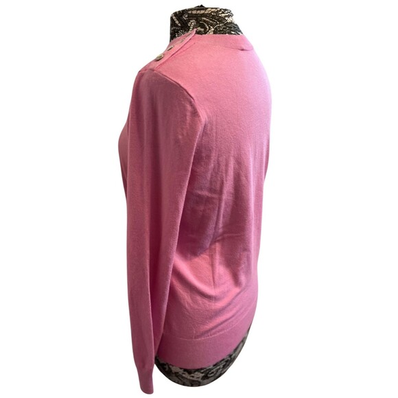 Loft Pink Knit Crew Neck Sweater Gold Buttons Long Sleeve Lightweight Soft‎ M - Picture 11 of 16